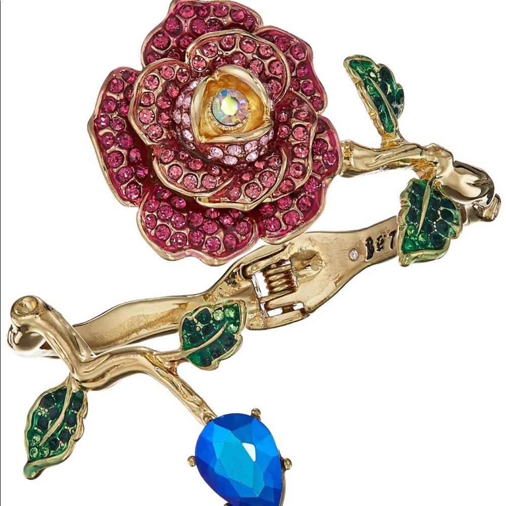 Betsey Johnson Rose w/ Gold Branch Hinged Cuff